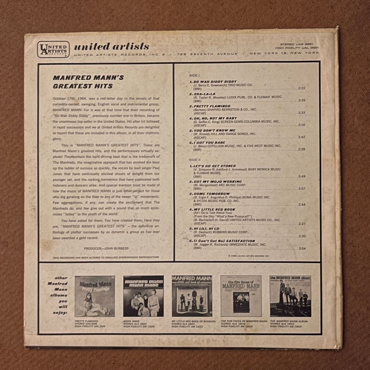 Manfred Mann « Greatest Hits » Vinyle LP - UAL-3551