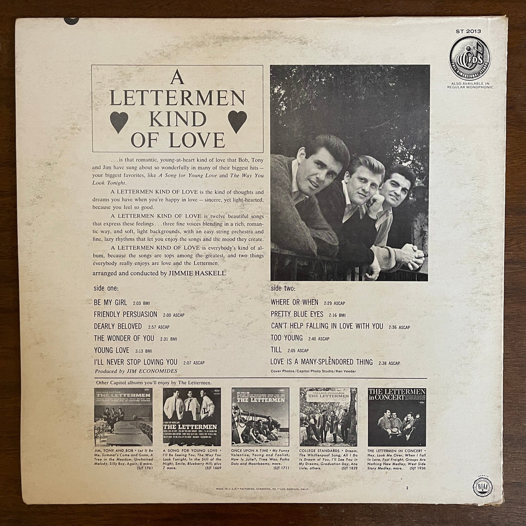 The Lettermen 'A Letterman Kind of Love' Vinilo, ST-2013