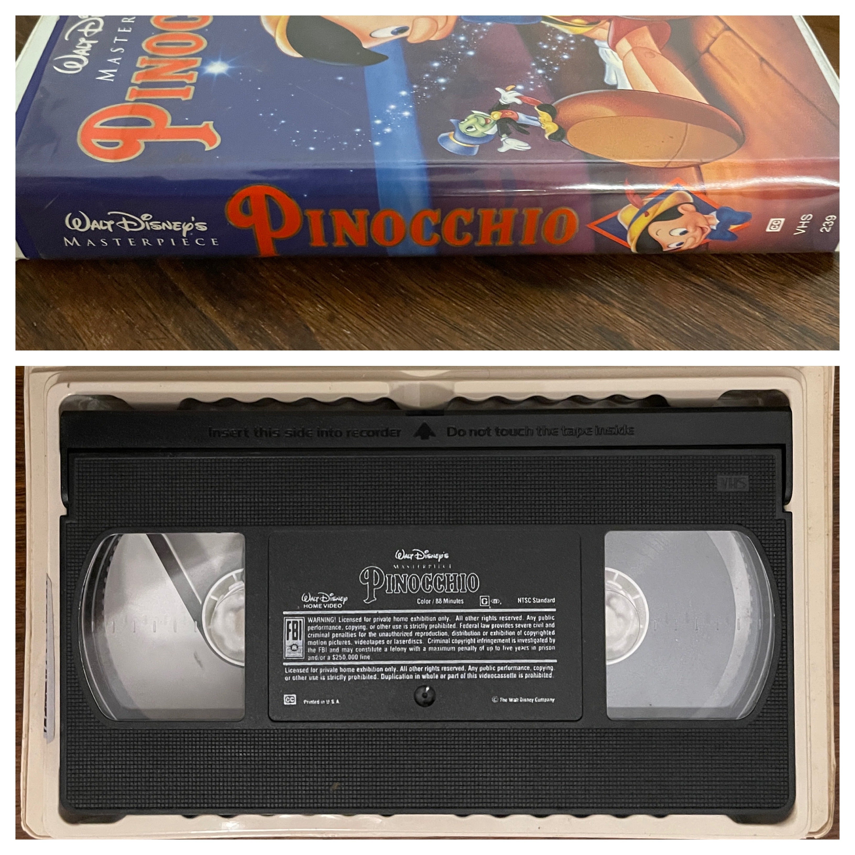 Casete VHS de la obra maestra de Walt Disney 'Pinocho' - 1993