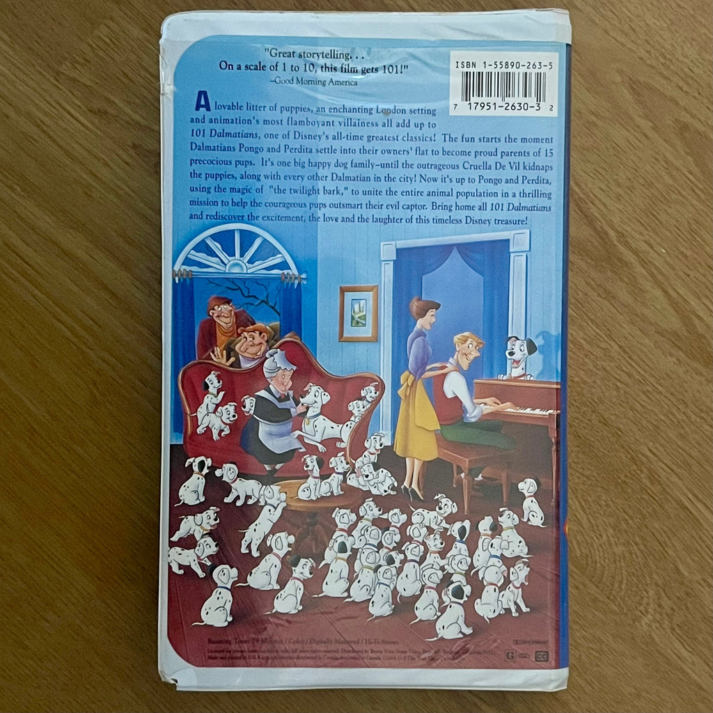 Casete VHS de los clásicos de Walt Disney "101 dálmatas" - 1992