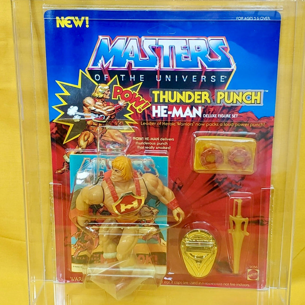 Figurine articulée Thunder Punch Musclor MOTU de 1985 – Neuve, scellée, sans trou d'accroche