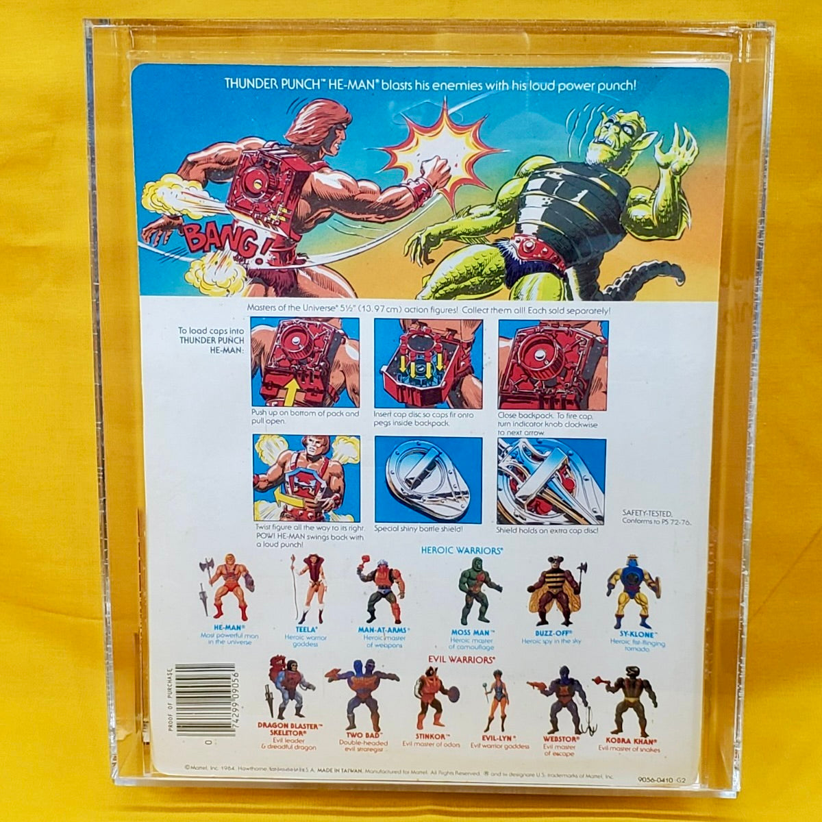SIN PERFORAR 1985 He-Man Thunder Punch MOTU; Nuevo, Sellado - Burbuja Transparente